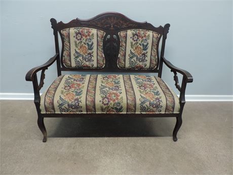 Vintage Victorian Eastlake Style Upholstered Wood Bench / Settee