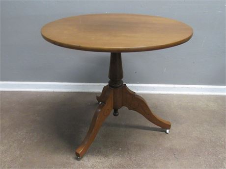 Vintage Pedestal Side Table on Casters