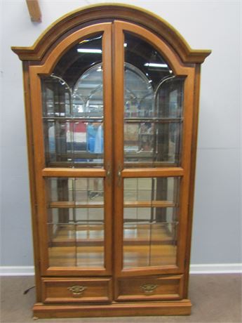 Solid Wood Display Cabinet, Lighted, Glass Shelves, Two Door