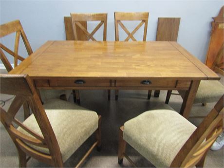 Unique Extension Wood Dining Table and 5 Chairs, 2 Leaf