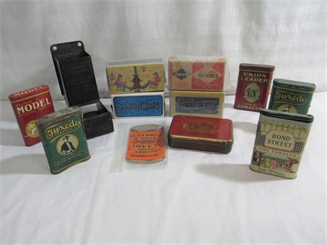 12 Piece Vintage Matches & Smoking Tobacco Tin Lot
