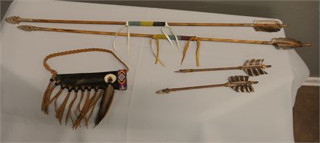 Native American Artifacts of Arrows and a child's quiver