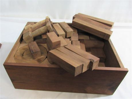 Wood Building Blocks/Puzzle with Wood Case