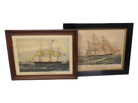 2 Currier Clipper Lithographs - Clipper Ships "Sweepstakes" & "Nightingale"