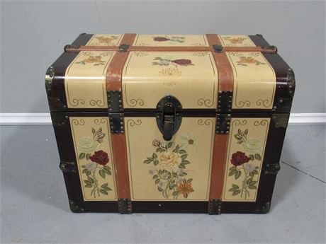 Decorative Floral Storage Trunk/Chest with Leather Handles