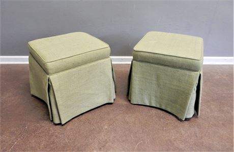 Two Square Green Skirted Ottomans