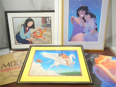 Disney Store Lithographs, Aladdin 1993, Mulan, and Hercules