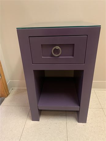 Modern Purple One Drawer Glass Top Side Table