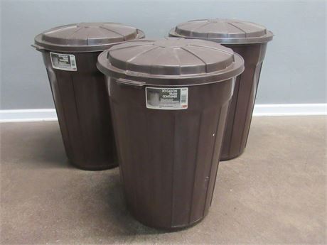 3 Brown Kidde/Tucker Housewares 30 Gallon Garbage Cans - Look like new!
