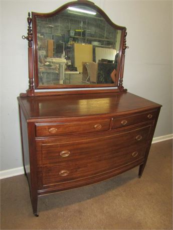Early Vintage Mahogany Style Dresser with Spindle Swing Mirror