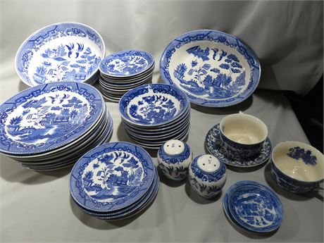 Blue & White Asian Motif China Set