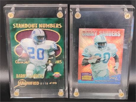 BARRY SANDERS LOT OF 2 INSERT CARDS WITH CASES DETROIT LIONS