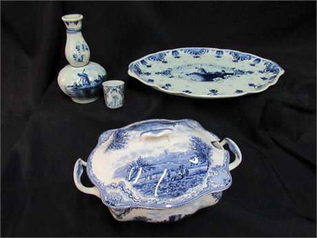 4 Piece Vintage Pottery Lot including Delft and Johnson Bros.