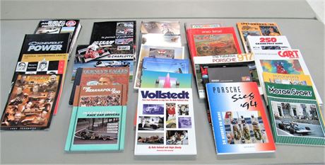 27 Misc Automotive/Motorsports Books -Indy 500 Programs, Cobra, Porsche, Ferrari