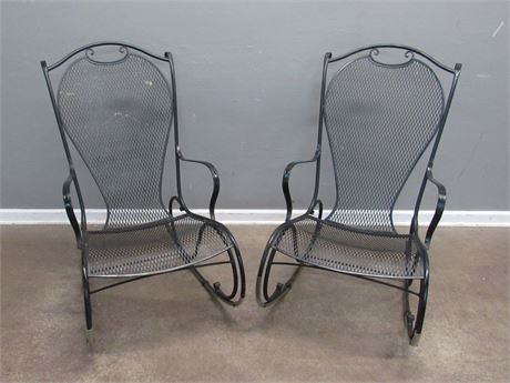 2 Wrought Iron and Wire Mesh Outdoor/Patio Rocking Chairs