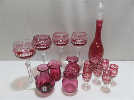 Assorted Cranberry Glass & Crystal