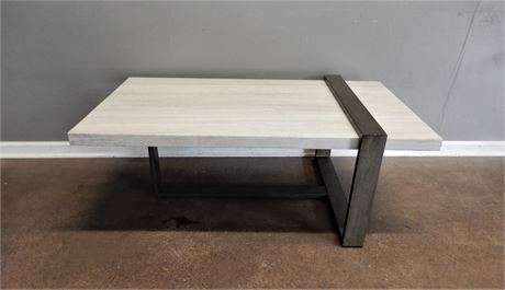 Contemporary Bronze Finish Metal and Marble Top Table