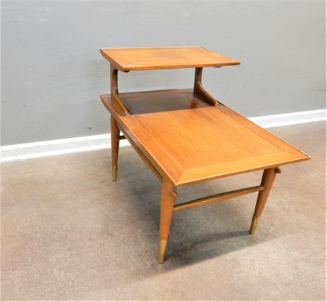 Mid Century Maple Side Table with Metal Accents