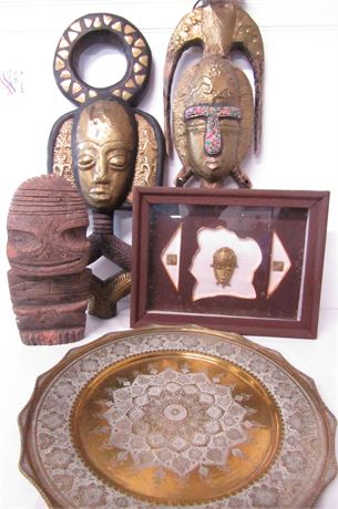 Eastern Art Bakota Masks, Stone Face, "Gold Mask" Shadow Box