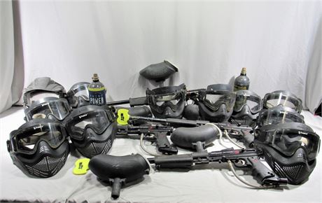 4 Tippmann Pro Carbine Paintball Marker Guns w/12 CO2 Tanks & 10 V-Force Masks