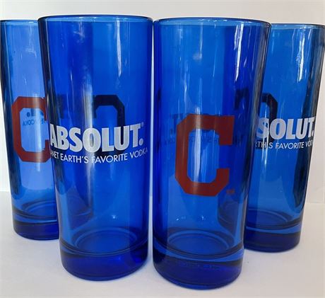 CLEVELAND INDIANS ABSOLUT Vodka Cobalt Blue Collins Glasses Set