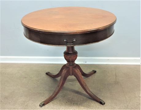 Vintage Round Solid Wood Pedestal Drum Table