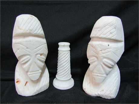 3 Piece Heavy White Stone Book Ends with Bud Vase