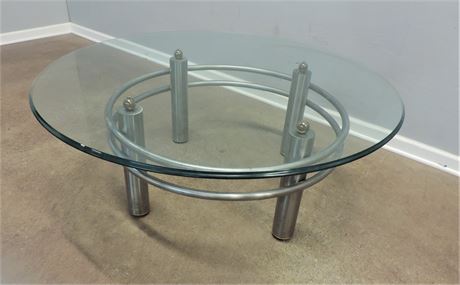 Contemporary Round Metal / Glass Top / Coffee Table