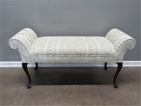 Upholstered Rolled Arm, Cabriole Leg Settee