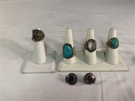 Lot of 4 Sterling Silver Rings and  Earrings Some Markings
