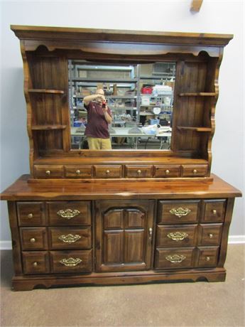 Vintage J.L. Goodman Dresser and Mirror, Unique Heavy Wood Styling