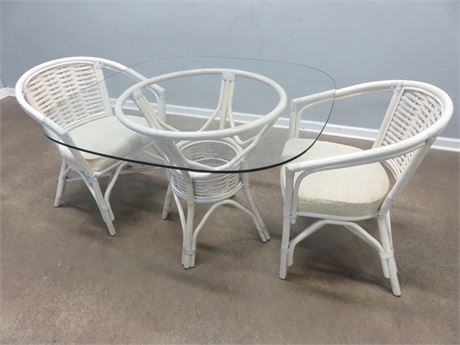 Rattan Glass Top Dining Table Set