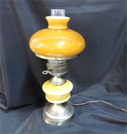 Amber Glass & Brushed Gold Lamp