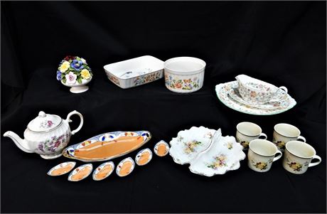 Minton Haddon Hall Aynsley Bakeware and Capodimonte Floral Lot