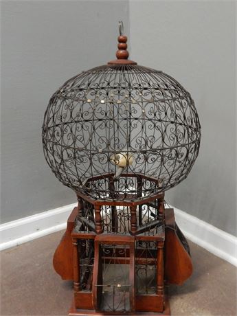 Vintage Wood and Brass Birdcage