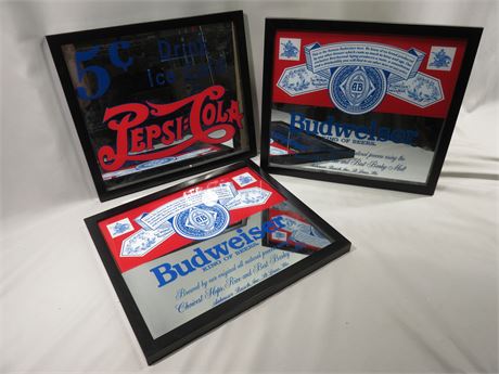 Budweiser / Pepsi-Cola Mirrored Wall Signs