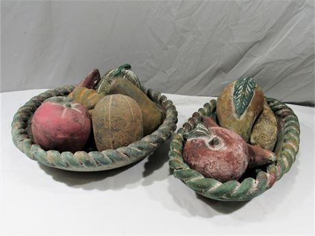 2 Large Decorative Resin Fruit Baskets with Fruit