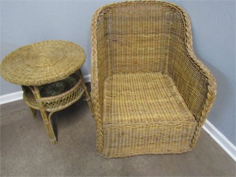 Vintage Rattan Table and Chair