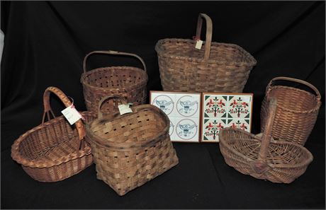 Vintage Baskets and Wood Tile Trivets