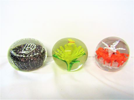 Hand Made Glass Paperweights, Yellow and Orange Blossom