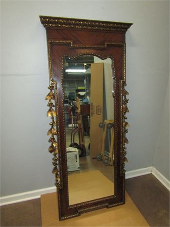 Unique Antique Large Wood Wall Mirror, Tall