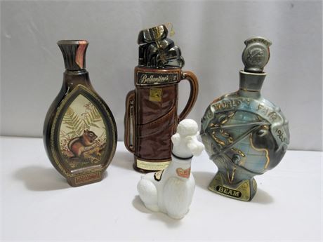 4 Vintage Decanters - 1964-65 NY Worlds Fair, Poodle, Gold & Squirrel