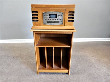 Two Piece Wood Radio Turntable and CD Player with a Wood Record Stand