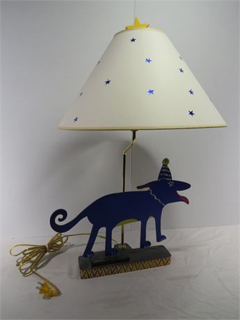 Handmade Wooden Blue Dog Table Lamp