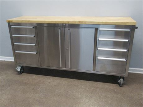 Trinity Stainless Steel Rolling Workbench/Tool Chest w/ Misc Hardware & Supplies