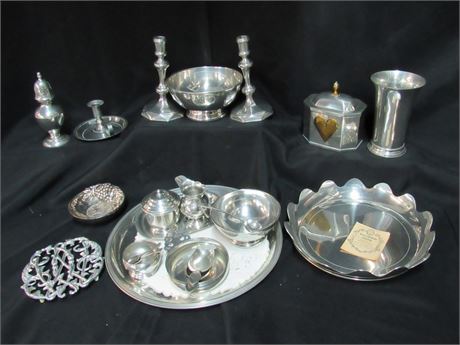 Large Steiff Pewter/Williamsburg Restoration Lot - 20+ Pieces - Sterling Dish?