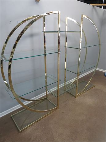 Mid-Century Modern Milo Baughman Style Brass and Glass Circular Etagere