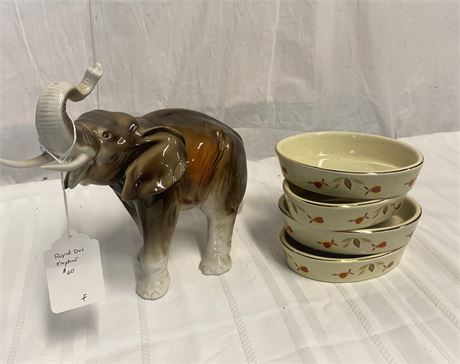 Royal Dux Elephant and Collectible Bowls