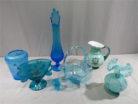 Blue Glassware Lot w/Fenton