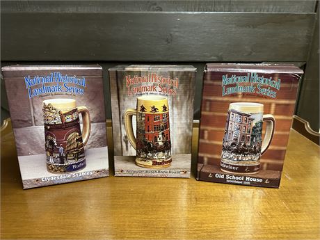 3 BUDWEISER National Historic Landmark Series Collector Beer Steins